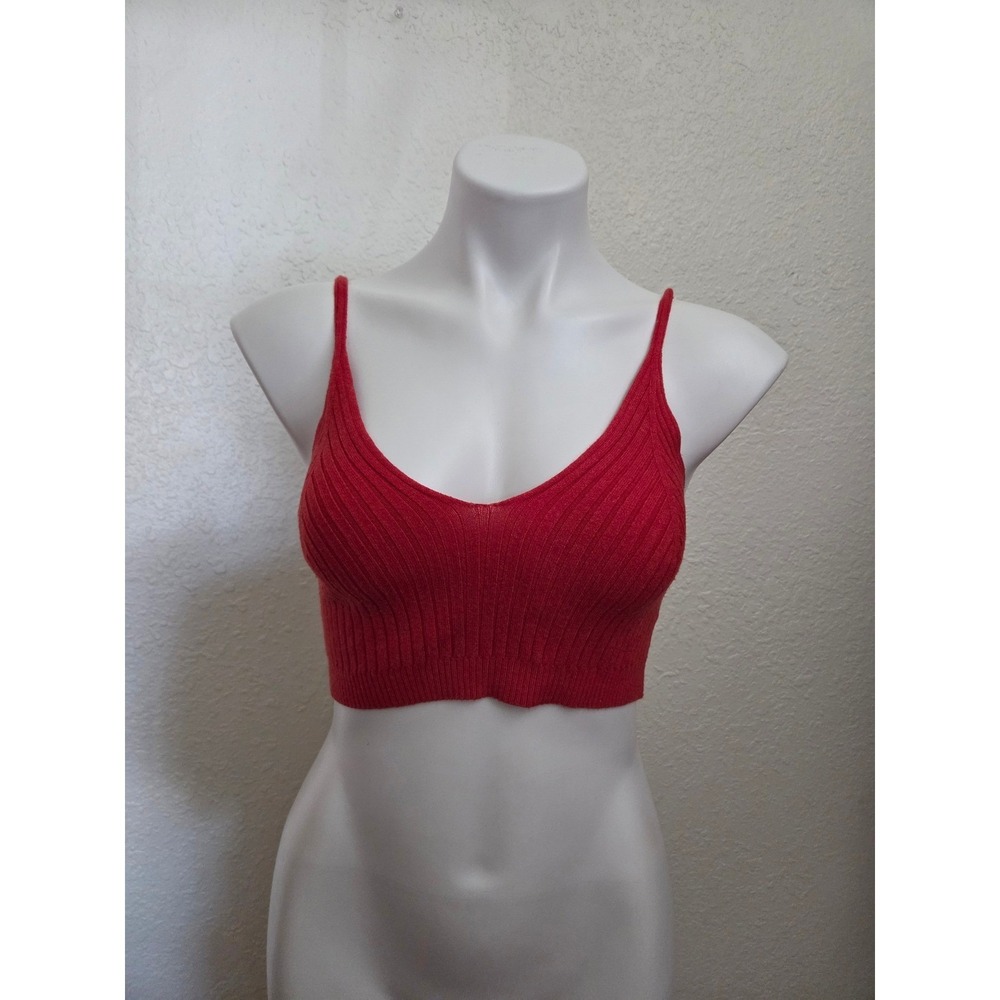 Lovers and Friends Red Ribbed Knit Bralette Crop Top V-Neck Camisole Small